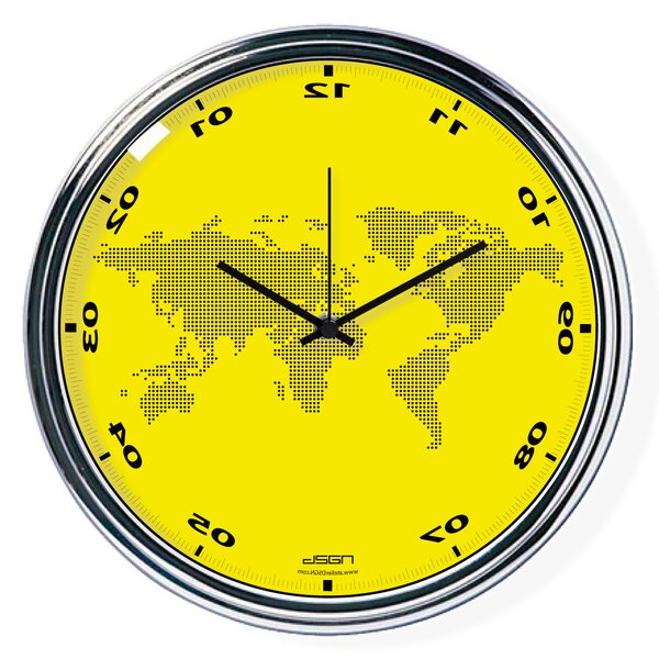 Žluté svisle zrcadlené hodiny s mapou (32 cm)