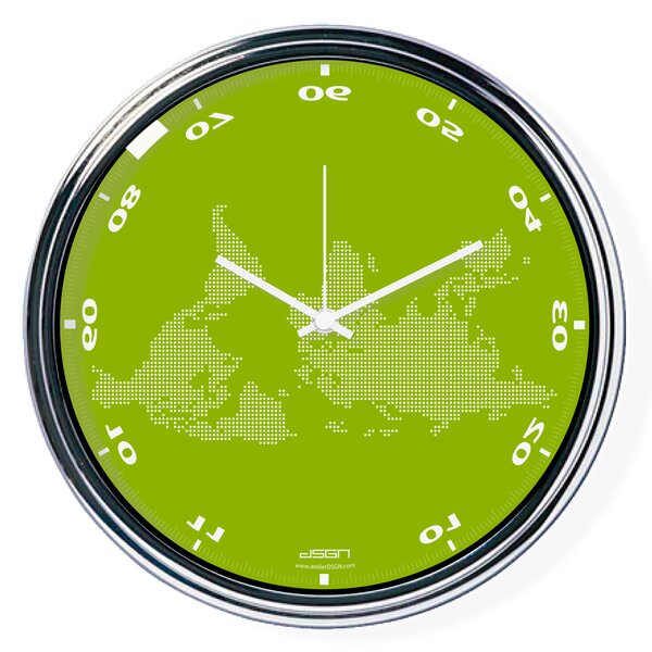 Zelené vodorovně zrcadlené hodiny s mapou (32 cm)