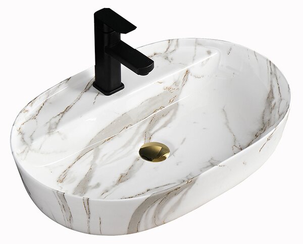 BPS-koupelny Keramické umyvadlo na desku HYD-EI-MAR1-605 60,5x40,5 cm, bílý mramor