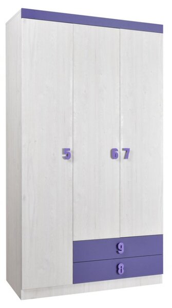Dětská skříň NUMERO O3V2F - dub bílý/fialová