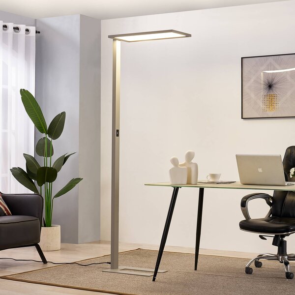 PRIOS Kancelářská stojací lampa Prios LED Taronis, stříbrná, 195 cm, stmívatelná, stmívatelný, Hliník / šedá / zinek, Pracovna / kancelář, Hliník, Moderní