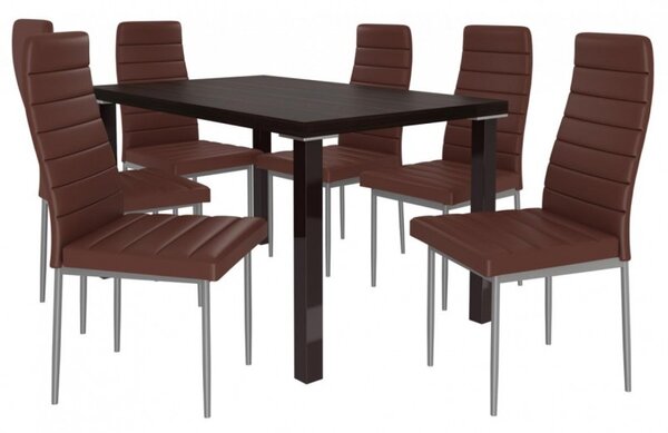 Jídelní stůl se židlemi 6 + 1 Sisa max 13 Kaštan wenge - Hnědá
