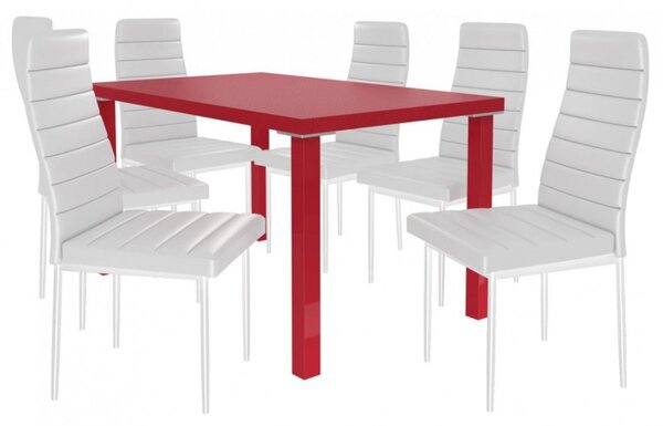 Jídelní stůl se židlemi 6 + 1 Sisa max 17 Červená - Bílá