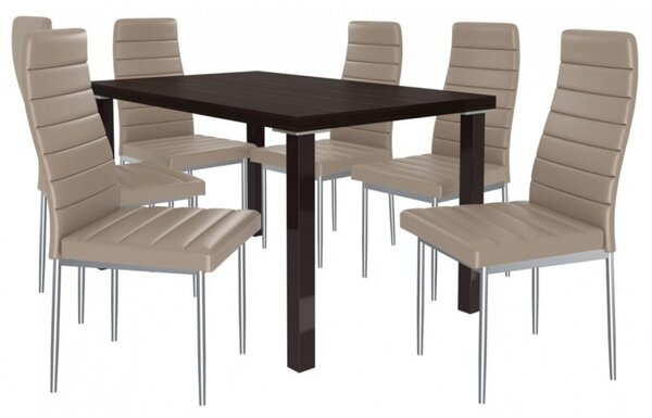 Jídelní stůl se židlemi 6 + 1 Sisa max 15 Kaštan wenge - Béžová