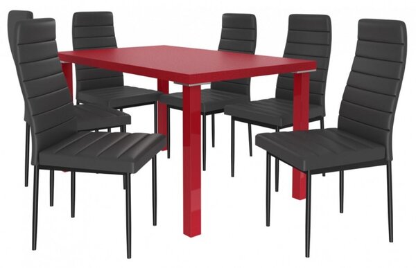 Jídelní stůl se židlemi 6 + 1 Sisa max 18 Červená - Černá