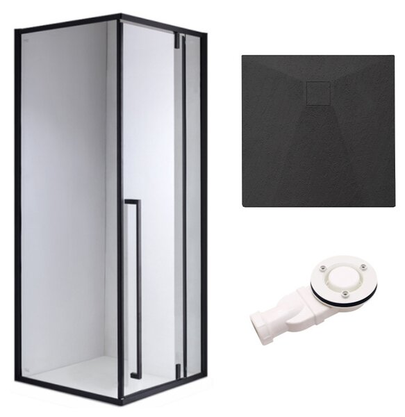 BPS-koupelny Čtvercový sprchový kout HYD-SK11B 90x90 černá/transparent + vanička HYD-SSV-RIKO černá
