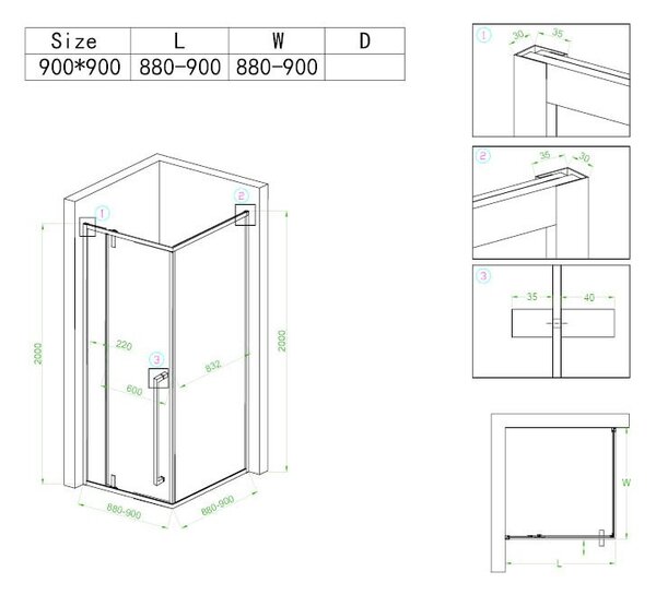 BPS-koupelny Čtvercový sprchový kout HYD-SK11B 90x90 černá/transparent - bez vaničky