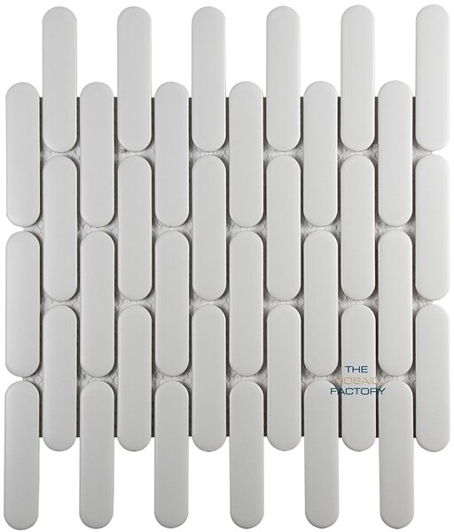 The Mosaic Factory Keramická mozaika bílá Mozaika White Mat Oval 2,3x9,8 (30x30) cm - SEO23140