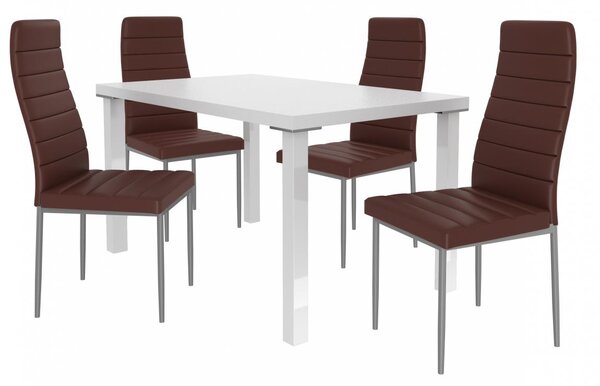 Jídelní stůl se židlemi 4 + 1 SISA 04 Bílá - Hnědá