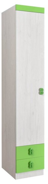 Dětská skříň Numero O1V2F - dub bílý/zelená