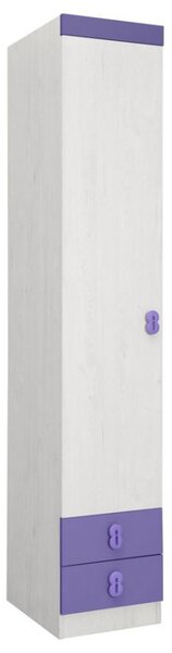 Dětská skříň Numero O1V2F - dub bílý/fialová