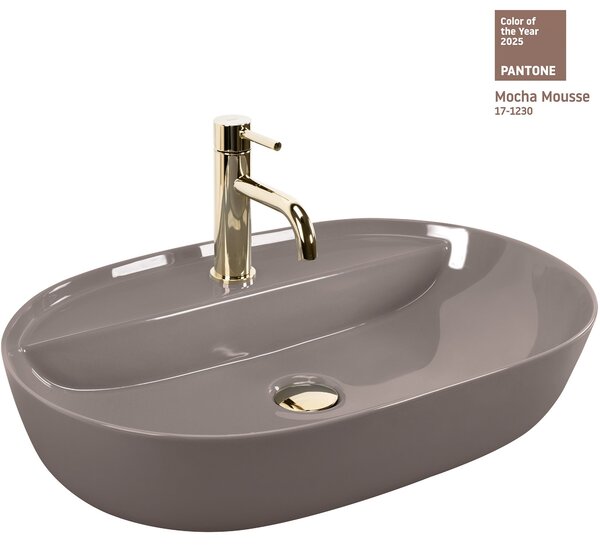 Keramické umyvadlo na desku REA AURA 61x41, beige lesk