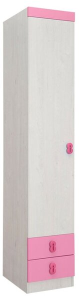 Dětská skříň Numero O1V2F - dub bílý/růžová