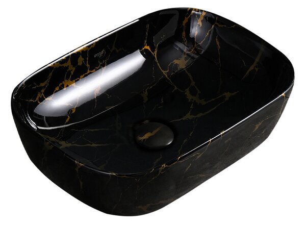 BPS-koupelny Keramické umyvadlo na desku HYD-MO-BL-MAR4-455 44,5x32,5 cm, černý mramor