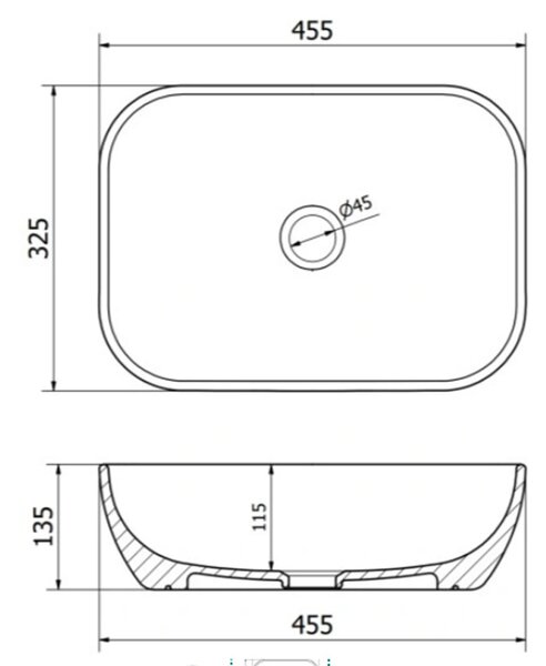 BPS-koupelny Keramické umyvadlo na desku HYD-MO-BL-MAR4-455 44,5x32,5 cm, černý mramor