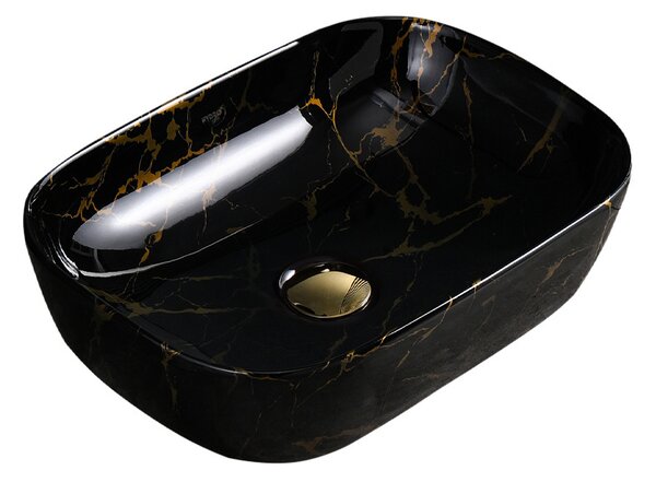 BPS-koupelny Keramické umyvadlo na desku HYD-MO-BL-MAR4-455 44,5x32,5 cm, černý mramor