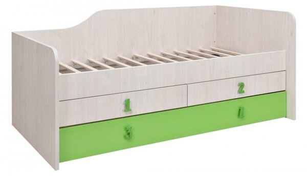Dětská postel Numero 90 2F pravá - dub bílý/zelená
