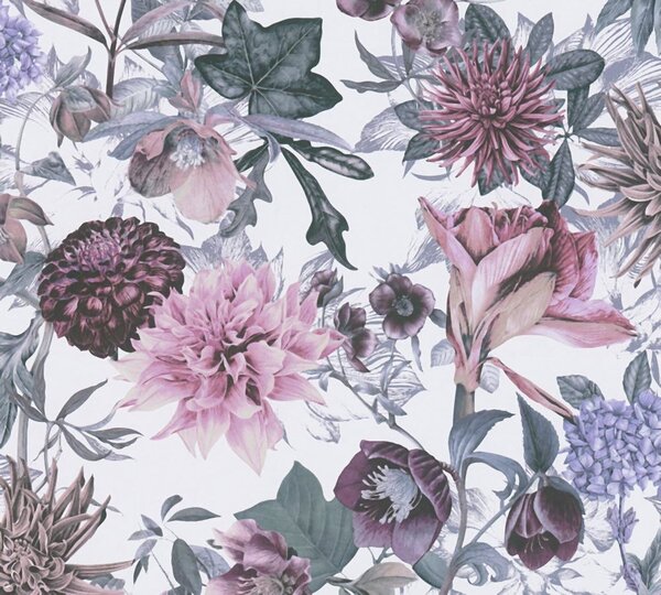 A.S. Création | Vliesová tapeta na zeď Dream Flowery 38175-2 | 0,53 x 10,05 m | bílá, fialová, šedá