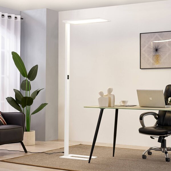 PRIOS Kancelářská stojací lampa Prios LED Taronis, bílá, 195 cm, stmívatelná, stmívatelný, Bílá / opál, Pracovna / kancelář, Hliník, Moderní