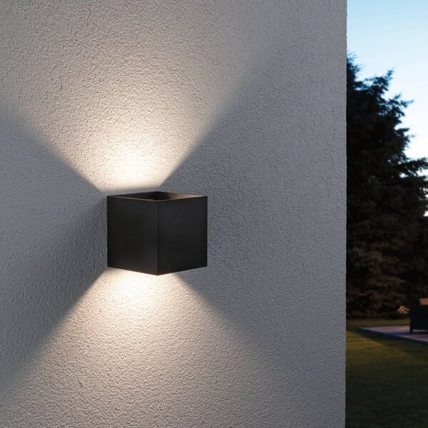 Paulmann LED venkovní nástěnné svítidlo Cybo, RGBW, 10 cm, antracitová, stmívatelný, Černá, Hliník, Moderní, Nástěnné svítidlo