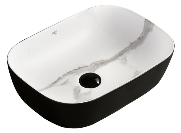 BPS-koupelny Keramické umyvadlo na desku HYD-NO-MTB-MAR1-605 60,5x42,5 cm, dekor mramoru/černá matná
