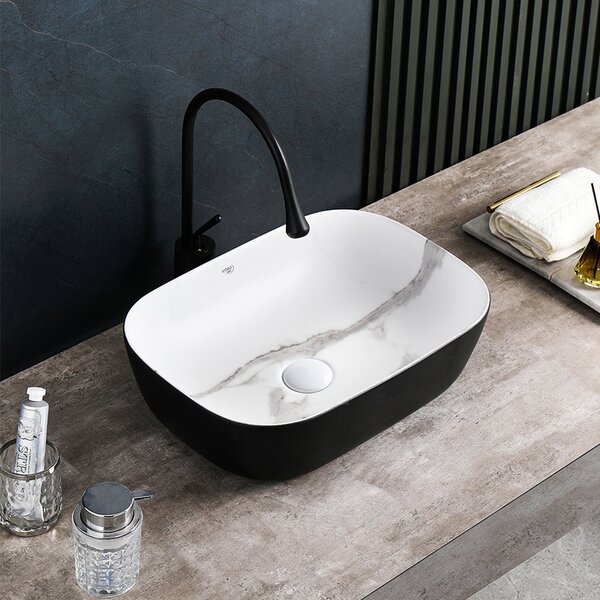 BPS-koupelny Keramické umyvadlo na desku HYD-NO-MTB-MAR1-605 60,5x42,5 cm, dekor mramoru/černá matná