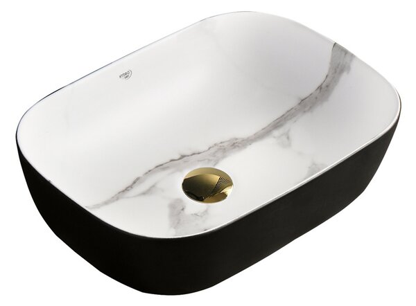 BPS-koupelny Keramické umyvadlo na desku HYD-NO-MTB-MAR1-605 60,5x42,5 cm, dekor mramoru/černá matná