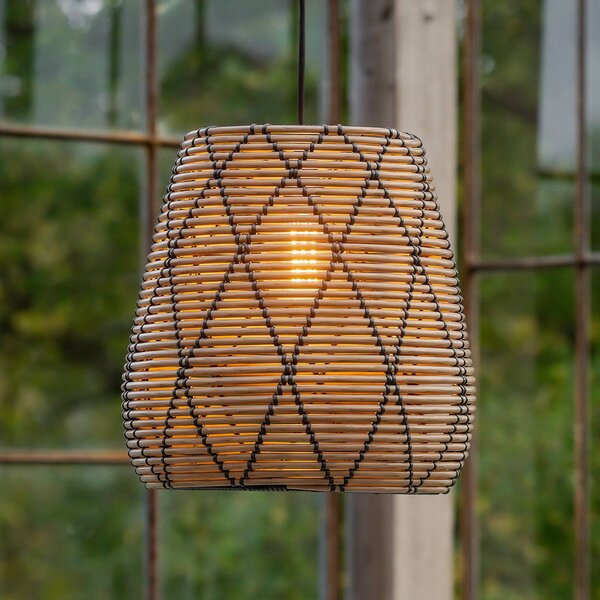 PR Home Lollo venkovní závěsné svítidlo, přírodní ratanový vzhled, Ø 38 cm, Hnědá / rez, Plast