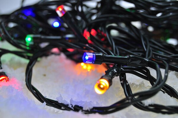 Solight LED venkovní vánoční řetěz, 100 LED, 10m, přívod 3m, 8 funkcí, časovač, IP44, vícebarevný 1V101-M