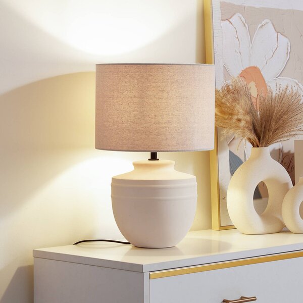 Lindby Stolní lampa Thalassia, béžová, Ø 30 cm, keramika, Krémová / jantar, Chodba, Keramika