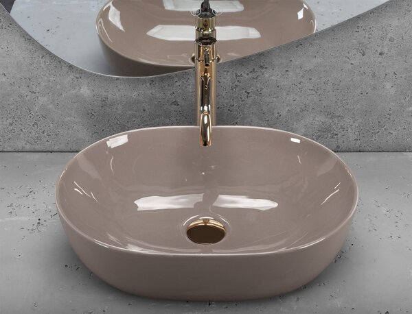 Keramické umyvadlo na desku REA LISA 49x35, beige lesk