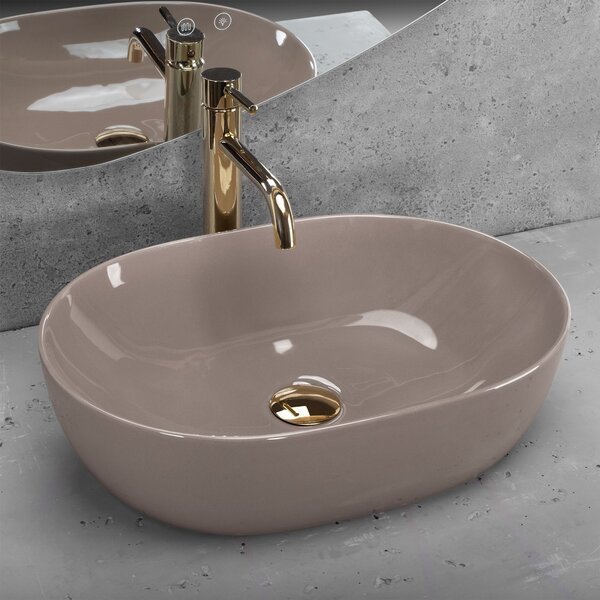 Keramické umyvadlo na desku REA LISA 49x35, beige lesk
