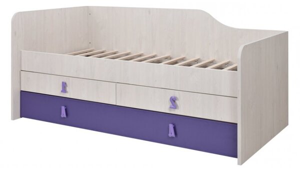 Dětská postel Numero 90 2F levá - dub bílý/fialová