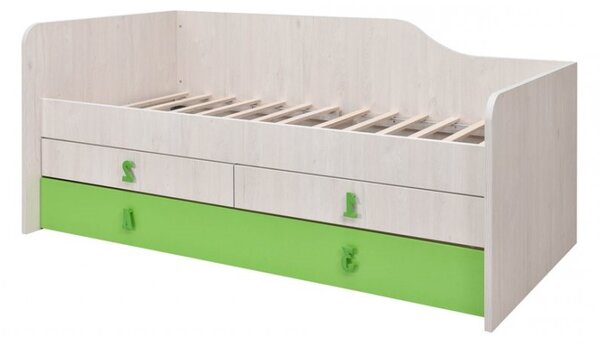 Dětská postel Numero 90 2F levá - dub bílý/zelená