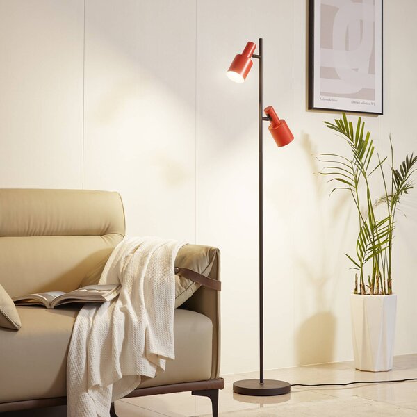Lindby Stojací lampa Ovelia, oranžová/černá, kov, E27, Černá, Obývací pokoj / jídelna, kov, Moderní