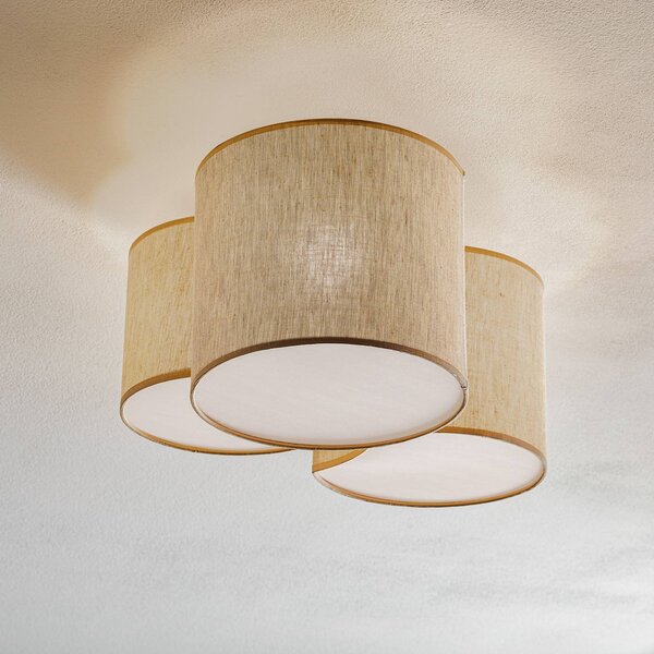 TK Lighting Stropní světlo Mona Nature, 3-flg., len přírodní, stmívatelný, Obývací pokoj / jídelna, Textil / tkanina / hedvábí, Moderní