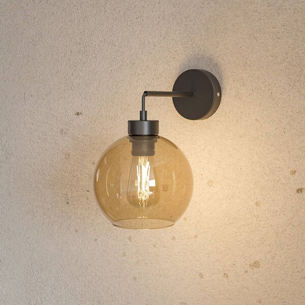 TK Lighting Nástěnné světlo Cubus, černá/jantarová, sklo, Ø 18 cm, E27, stmívatelný, Čirá / transparetní, Obývací pokoj / jídelna, Sklo, Moderní, Koule