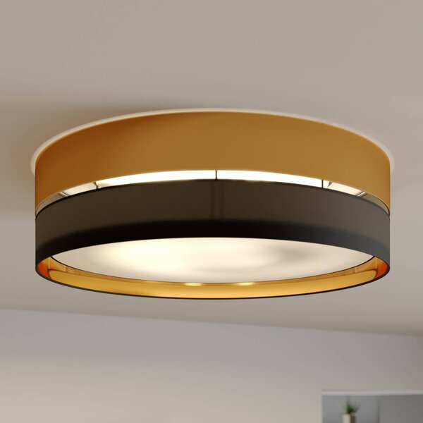 TK Lighting Stropní světlo Hilton, černá/zlatá, Ø 60 cm, stmívatelný, Černá, Obývací pokoj / jídelna, kov, Moderní