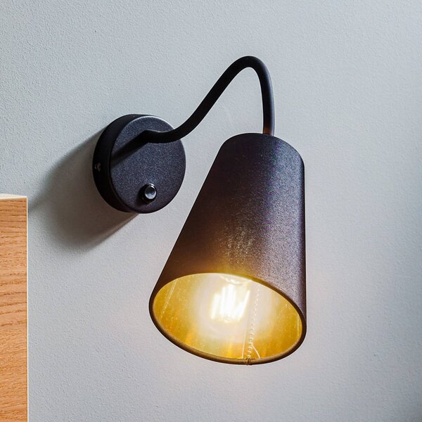 TK Lighting Nástěnné světlo Wire, černá/zlatá, Černá, Obývací pokoj / jídelna, Textil / tkanina / hedvábí, Moderní