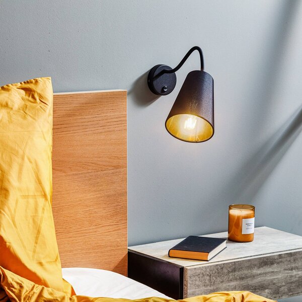 TK Lighting Nástěnné světlo Wire, černá/zlatá, Černá, Obývací pokoj / jídelna, Textil / tkanina / hedvábí, Moderní