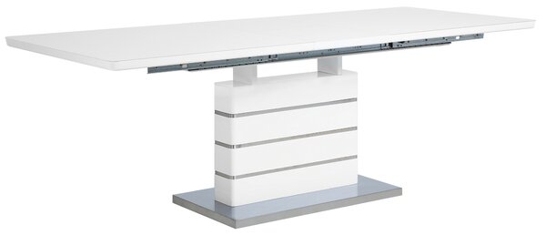 Rozkládací bílý jídelní stůl se základnou s nerezové oceli 180/220 x 90 cm HAMLER