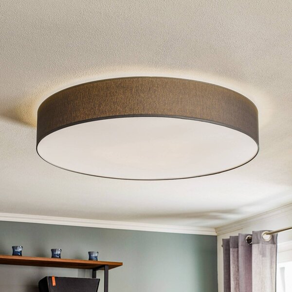 TK Lighting Stropní světlo Rondo, šedé Ø 80 cm, stmívatelný, Hliník / šedá / zinek, Ložnice, Textil / tkanina / hedvábí, Moderní