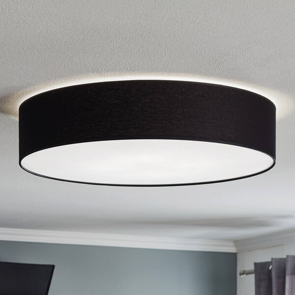 TK Lighting Stropní světlo Rondo, tmavě šedé Ø 60 cm, stmívatelný, Černá, Ložnice, Textil / tkanina / hedvábí, Moderní
