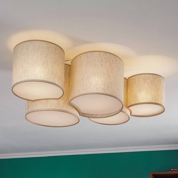TK Lighting Stropní světlo Mona Nature, 5-ramenné, lněné přírodní, stmívatelný, Obývací pokoj / jídelna, Textil / tkanina / hedvábí, Moderní