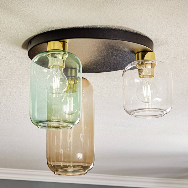 TK Lighting Stropní světlo Marco Green, 3-ramenné čiré/zelené/hnědé, stmívatelný, Čirá / transparetní, Obývací pokoj / jídelna, Sklo, Moderní