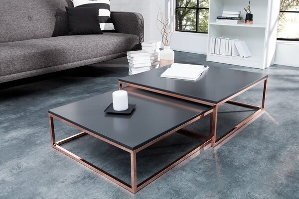 Černo-měděný konferenční stolek Fusion - set 2 ks