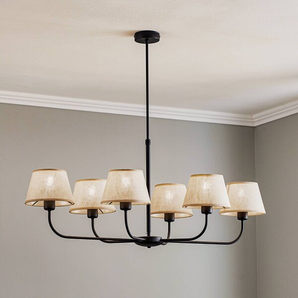 TK Lighting Lustr Chicago, plátěné stínidla se šesti žárovkami, stmívatelný, Krémová / jantar, Obývací pokoj / jídelna, Textil / tkanina / hedvábí