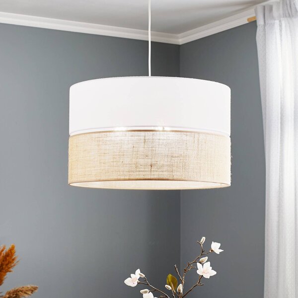 TK Lighting Závěsné světlo Linobianco s jutou, stmívatelný, Bílá / opál, Obývací pokoj / jídelna, Textil / tkanina / hedvábí, Moderní