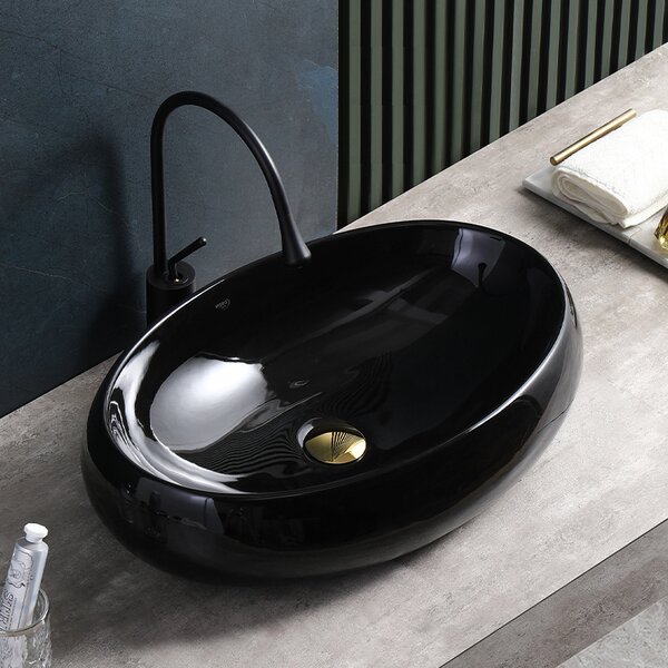 BPS-koupelny Keramické umyvadlo na desku HYD-CI-BL-500 50x31 cm, černé