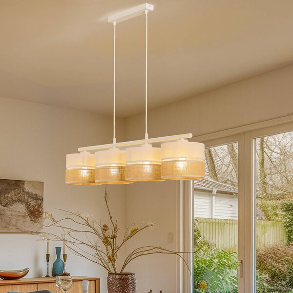 TK Lighting Závěsné světlo Linobianco, lineární, čtyřramenné, stmívatelný, Bílá / opál, Obývací pokoj / jídelna, Textil / tkanina / hedvábí, Moderní